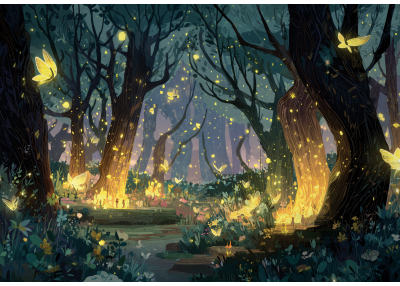 Фототапет Магическа гора със светещи пеперуди – вълшебство и уют